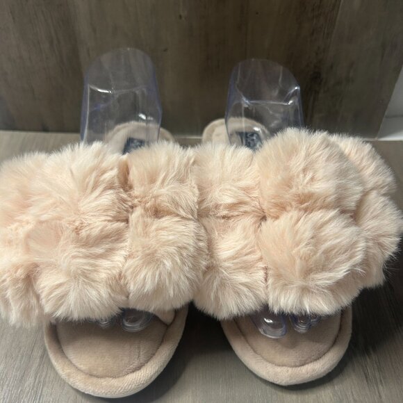 MeMoi Luxe Pom Pom Memory Foam Plush Slippers Medium Sizes 7-8 Soft Pink/Peach - Picture 4 of 8